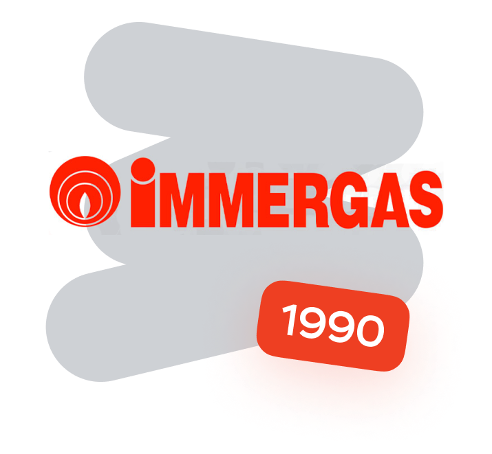 1990 год. Логотип компании Immergas красного цвета.